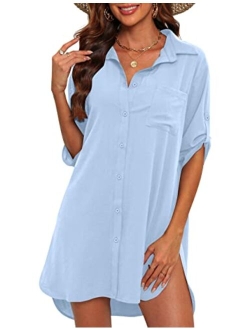 Womens Beach Swimsuit Cover Ups Button Down Bathing Suit Coverups Sexy Bikini Cover Up