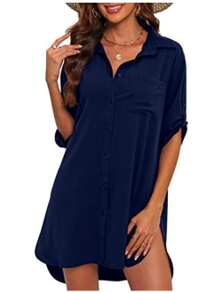 Womens Beach Swimsuit Cover Ups Button Down Bathing Suit Coverups Sexy Bikini Cover Up