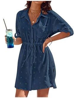 Women's Swimsuit Coverup Beach Bathing Suit Cover Ups Swimwear Button Down Dress Shirt with Pocket