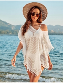 Womens Sheer Cover Ups Chiffon Tassel Asymmetrical Swimsuit Coverup Beach Swim Bikini Bathing Suit Coverups