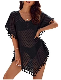 Womens Sheer Cover Ups Chiffon Tassel Asymmetrical Swimsuit Coverup Beach Swim Bikini Bathing Suit Coverups