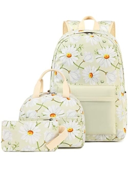 LEDAOU Backpack for Girls School Bag Kids Bookbag Teen Backpack Set Daypack with Lunch Bag and Pencil Case