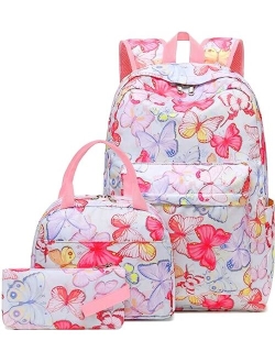 LEDAOU Backpack for Girls School Bag Kids Bookbag Teen Backpack Set Daypack with Lunch Bag and Pencil Case