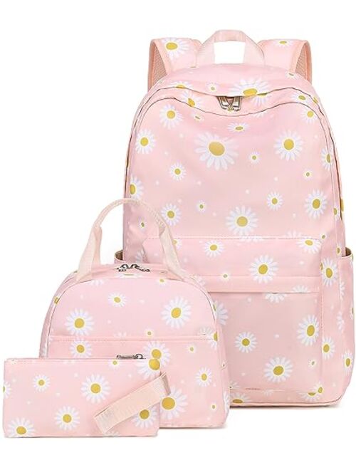 LEDAOU Backpack for Girls School Bag Kids Bookbag Teen Backpack Set Daypack with Lunch Bag and Pencil Case