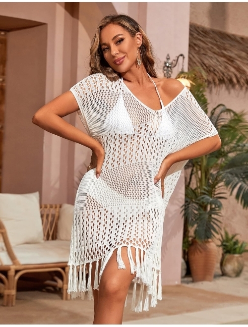 Blooming Jelly Womens Swimsuit Coverup Crochet Swimwear Cover Ups V Neck Bathing Suit Beach Cover Up