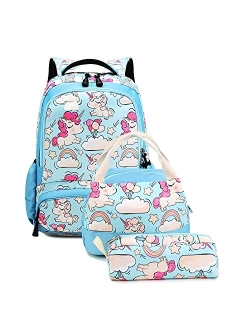 Meisohua School Backpacks Girls Unicorn Backpack with Lunch Bag and Pencil Case Kids 3 in 1 Bookbags School Bag Set