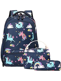 Meisohua School Backpacks Girls Unicorn Backpack with Lunch Bag and Pencil Case Kids 3 in 1 Bookbags School Bag Set