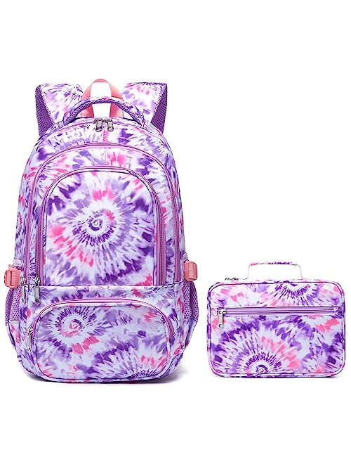 BLUEFAIRY Girls Backpack with Lunch Box for Kids School Elementary Middle School Book Bags Set for Teens Waterproof Lightweight Durable Travel Gifts Mochila Para Ninas 2p