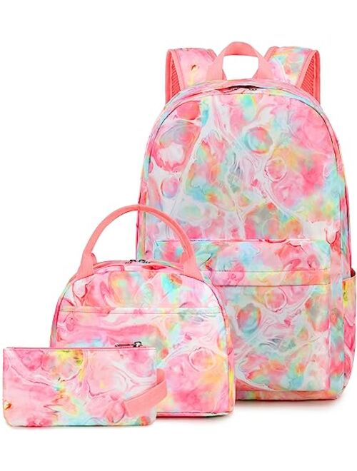 CAMTOP School Backpack Set Girls School bookbag with Lunch Box Teens Girls Schoolbag with laptop compartment Travel Backpacks (Y0094-3 Pink)