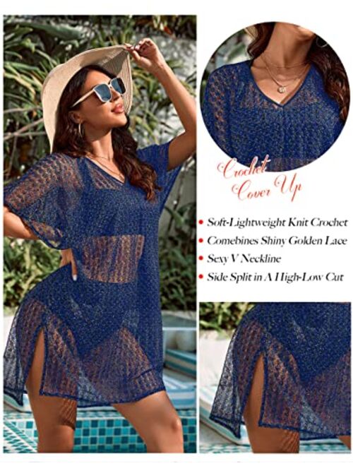 Blooming Jelly Women's Swimsuit Coverup Swim Crochet Cover Up Sexy Side Split Beach Dress Bathing Suit Cover Ups for Swimwear