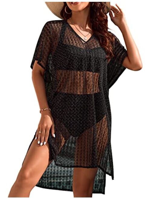 Blooming Jelly Women's Swimsuit Coverup Swim Crochet Cover Up Sexy Side Split Beach Dress Bathing Suit Cover Ups for Swimwear