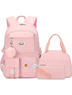 Spotted Tiger School Backpack for Girls Backpack with Lunch Box Anime Bookbag School Bag Kawaii Backpack Set for Teen Girls (White)