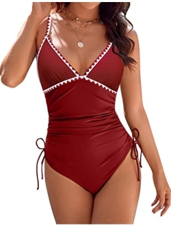 Womens Tummy Control Bathing Suit Sexy One Piece Swimsuits Slimming Tie Side Ruched Swimwear