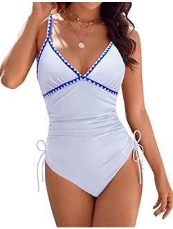 Womens Tummy Control Bathing Suit Sexy One Piece Swimsuits Slimming Tie Side Ruched Swimwear