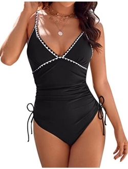 Womens Tummy Control Bathing Suit Sexy One Piece Swimsuits Slimming Tie Side Ruched Swimwear