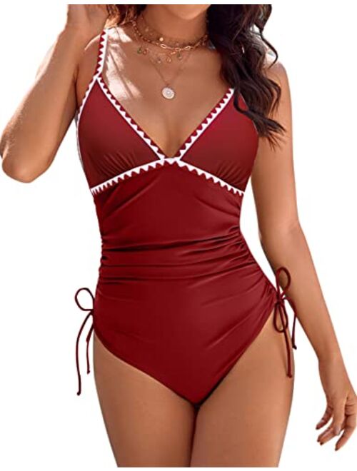 Blooming Jelly Womens Tummy Control Bathing Suit Sexy One Piece Swimsuits Slimming Tie Side Ruched Swimwear