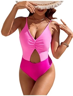 Women Sexy One Piece Swimsuit Cheeky Cute Curvy Sexy Bathing Suit High Leg Ruched Cutout Swimwear