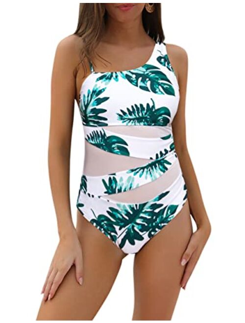 Blooming Jelly Women's Sexy One Piece Bathing Suits One Shoulder Swimsuits Slimming Mesh Swimwear