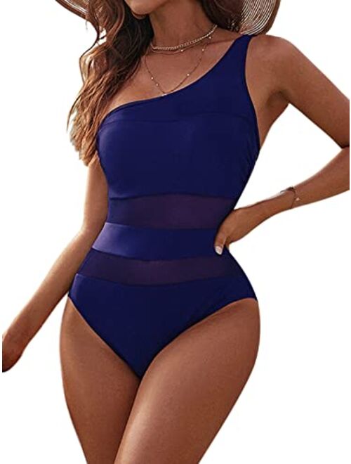 Blooming Jelly Women's Sexy One Piece Bathing Suits One Shoulder Swimsuits Slimming Mesh Swimwear