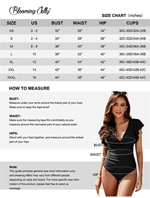 Blooming Jelly Womens Tummy Control Bathing Suits V Neck Cute One Piece Swimsuits Lace Up Ruffle Swimsuit