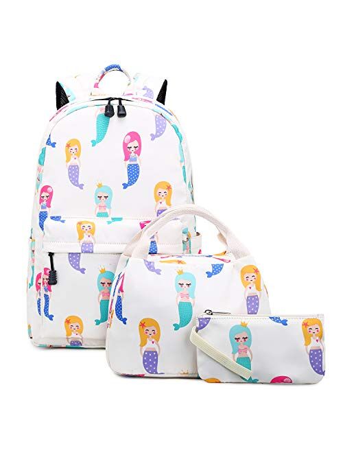 Abshoo Lightweight Cute Unicorn Backpacks For School Kids Girls Backpack With Lunch Bag (Set Unicorn and Fox Blue)