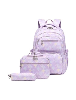 Bansusu Girls Backpack with Insulated Lunchbox Combo 3Pcs, School Bags Bookbags for Girls with Lunch Bag