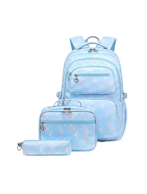 Bansusu Girls Backpack with Insulated Lunchbox Combo 3Pcs, School Bags Bookbags for Girls with Lunch Bag