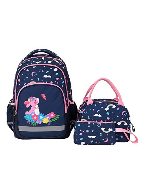 Bansusu Girls Backpack with Insulated Lunchbox Combo 3Pcs, School Bags Bookbags for Girls with Lunch Bag