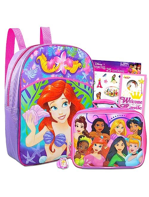 Disney The Little Mermaid Mini Backpack with Lunch Box - Bundle with 11 Mini Ariel Backpack, Lunch Bag, Stickers, More | Little Mermaid Backpack for Toddlers