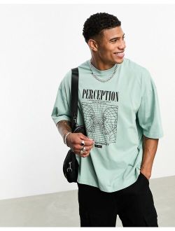 oversized t-shirt in pale blue with line front print