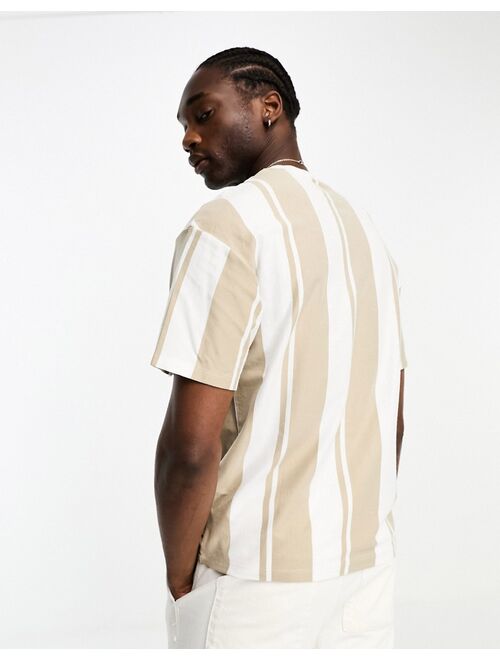 ADPT oversized t-shirt in white with beige stripe