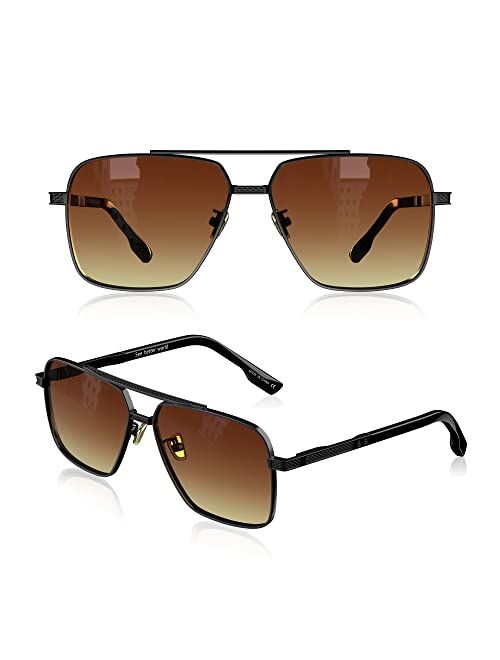 LUENX Aviator Sunglasses for Men, Trendy Retro Oversized Rectangular Frame UV400 Protection