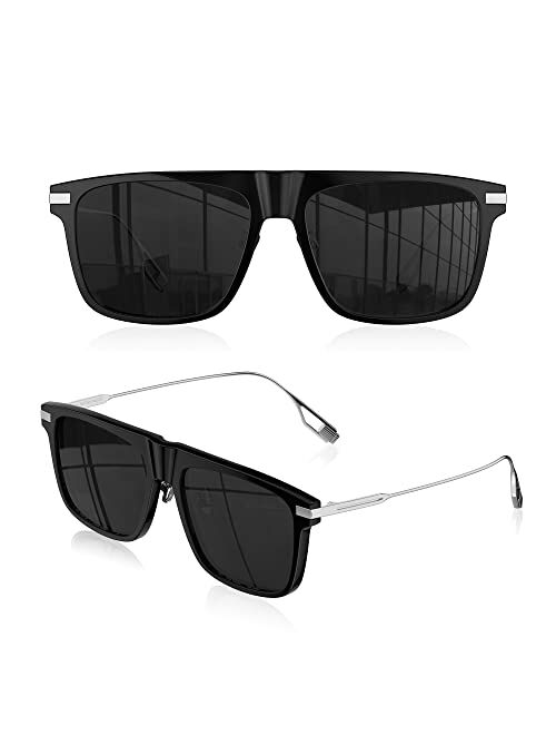 LUENX Aviator Sunglasses for Men, Trendy Retro Oversized Rectangular Frame UV400 Protection