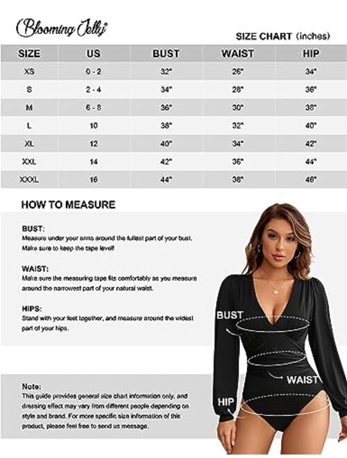 Blooming Jelly Womens One Piece Long Sleeve Bodysuits Tops Built in Bra Sexy V Neck Shirts Fall Outfits 2023