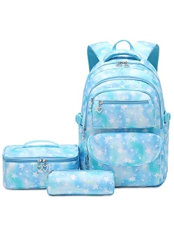 Goldwheat 3Pcs Dog Paw Prints Backpack and Lunch-Bag Set for Girls School Student Book Bag Middle School-Bag