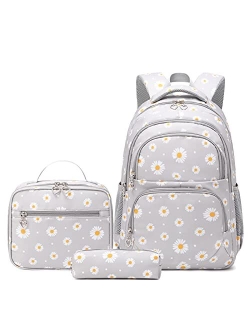 Goldwheat 3Pcs Dog Paw Prints Backpack and Lunch-Bag Set for Girls School Student Book Bag Middle School-Bag