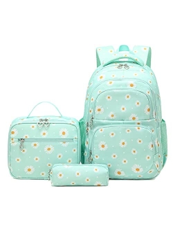 Goldwheat 3Pcs Dog Paw Prints Backpack and Lunch-Bag Set for Girls School Student Book Bag Middle School-Bag