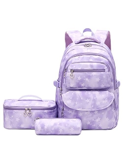 Goldwheat 3Pcs Dog Paw Prints Backpack and Lunch-Bag Set for Girls School Student Book Bag Middle School-Bag