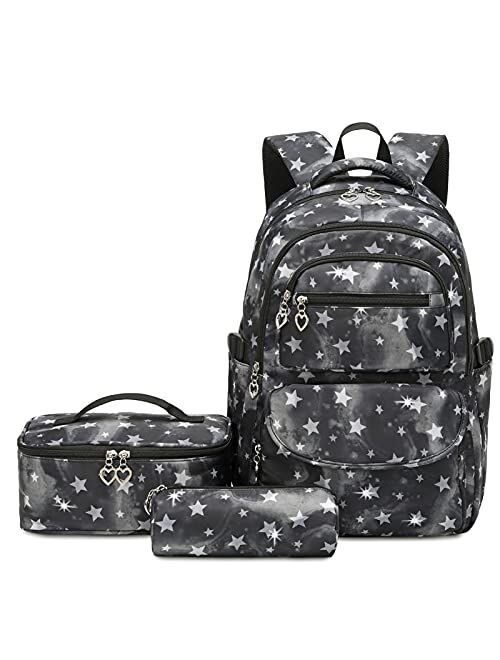 Goldwheat 3Pcs Dog Paw Prints Backpack and Lunch-Bag Set for Girls School Student Book Bag Middle School-Bag