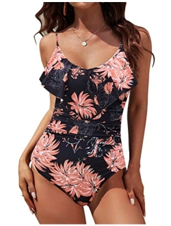 Womens One Piece Bathing Suit Tummy Control Swimwear Slimming Ruffle Vintage Swimsuits