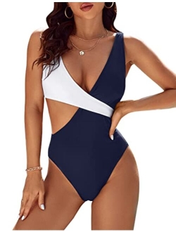 Womens One Piece Cutout Swimsuits Sexy High Cut Bathing Suits Cheeky Color Block Monokini