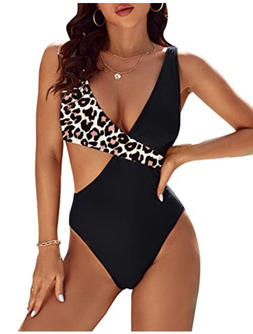 Blooming Jelly Womens One Piece Cutout Swimsuits Sexy High Cut Bathing Suits Cheeky Color Block Monokini