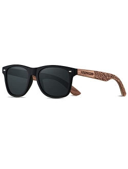 ANDWOOD Wood Sunglasses Polarized for Men Women Uv Protection Wooden Bamboo Frame Mirrored Sun Glasses