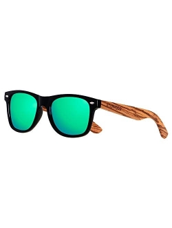 ANDWOOD Wood Sunglasses Polarized for Men Women Uv Protection Wooden Bamboo Frame Mirrored Sun Glasses