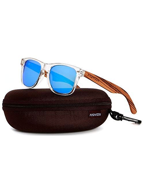 ANDWOOD Wood Sunglasses Polarized for Men Women Uv Protection Wooden Bamboo Frame Mirrored Sun Glasses