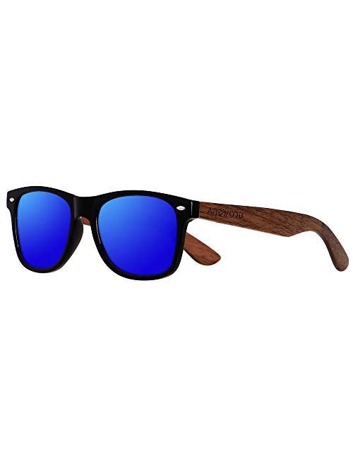 ANDWOOD Wood Sunglasses Polarized for Men Women Uv Protection Wooden Bamboo Frame Mirrored Sun Glasses