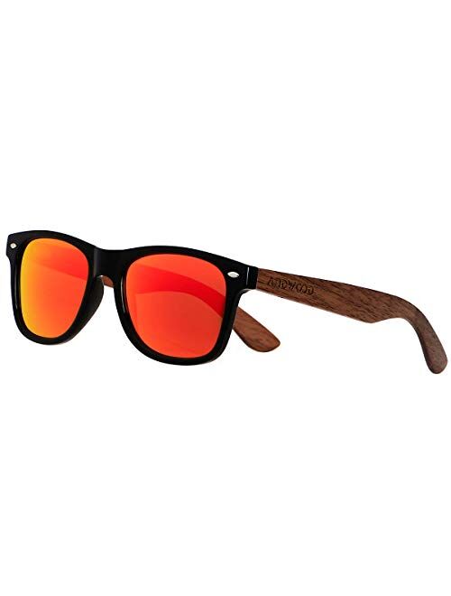 ANDWOOD Wood Sunglasses Polarized for Men Women Uv Protection Wooden Bamboo Frame Mirrored Sun Glasses