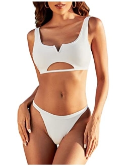 Womens Tummy Control Bathing Suits Modest High Waisted Bikini Sets Cute Halter 2 Piece Swimsuit