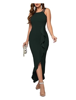 CORSKI Women's Formal Evening Dress Bodycon Ruffle Hem Mermaid Split Cocktail Long Dresses Elegant Wedding Guest Dress