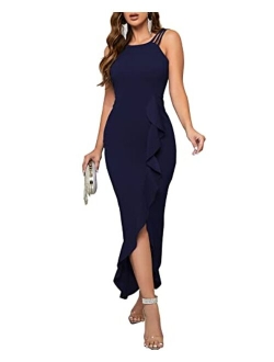 CORSKI Women's Formal Evening Dress Bodycon Ruffle Hem Mermaid Split Cocktail Long Dresses Elegant Wedding Guest Dress